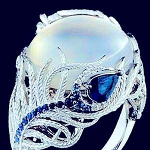 White insert w Blue rhinestones & Silver Plate